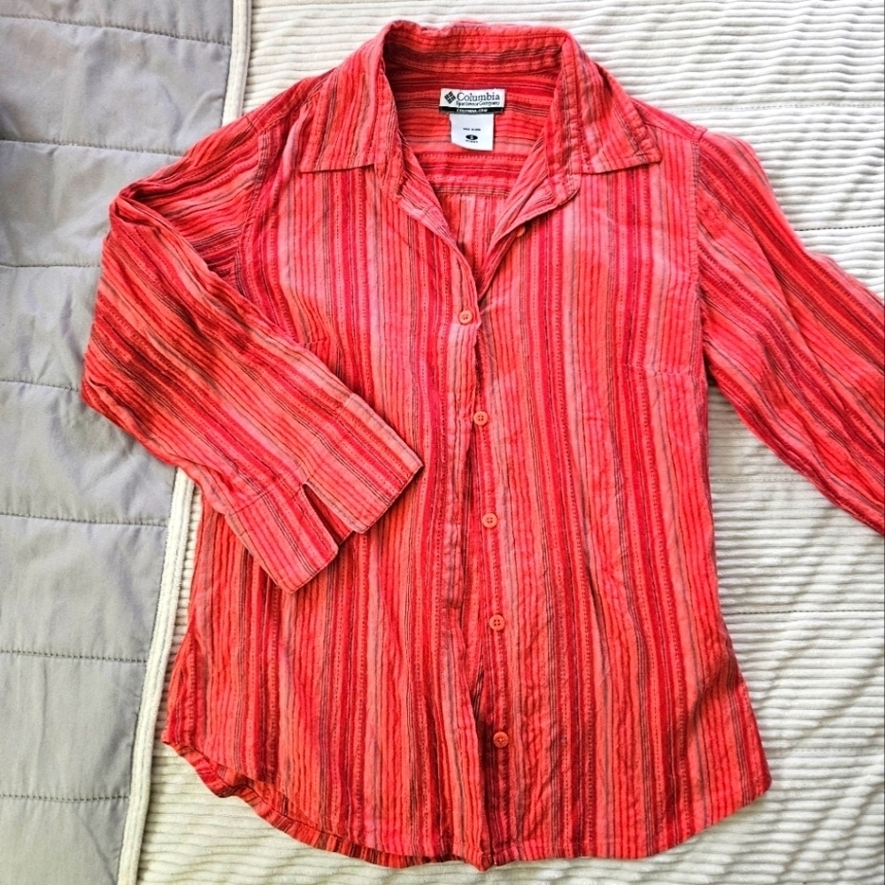 Columbia Red Striped Button-Up Shirt Size S